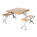 Mesa de camping plegable de madera con sillas